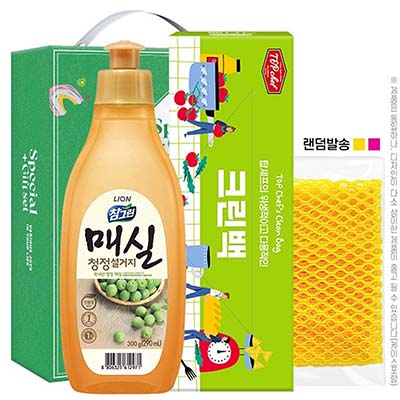 친환경 참그린 매실300용기 크린맥 망사수세미 3종세트